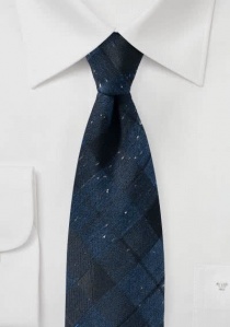 Herrenkrawatte Karo-Muster nachtblau mit Baumwolle
