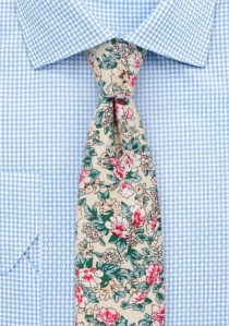 Zakelijke stropdas bloemenpatroon katoen ecru